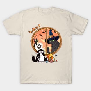 Boo! Halloween window and cute cats T-Shirt